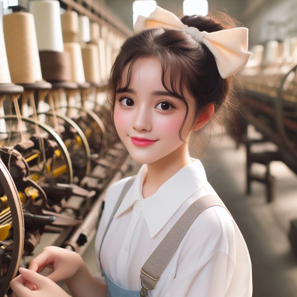 Female spinning factory workers in Taiwan in the 1950s