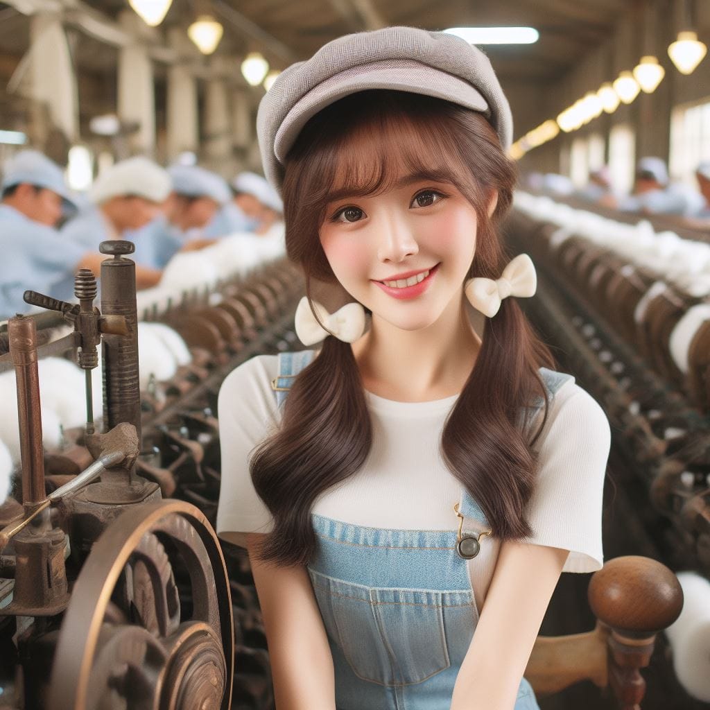 Female spinning factory workers in Taiwan in the 1950s