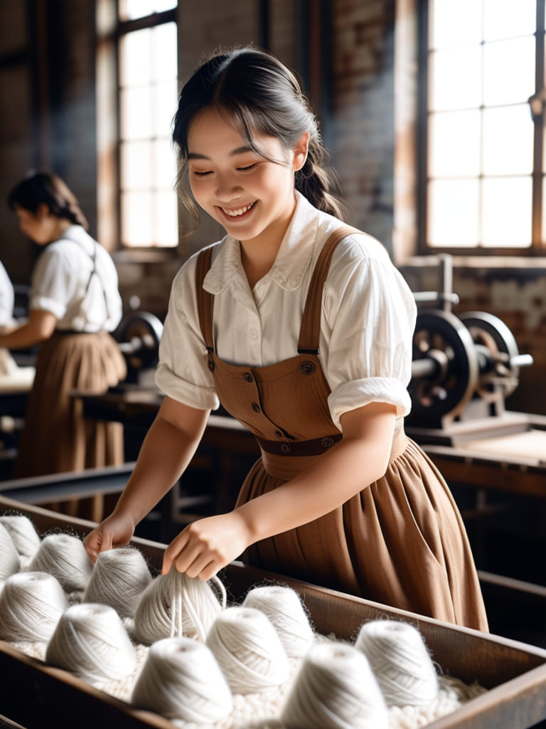 Female spinning factory workers in Taiwan in the 1950s