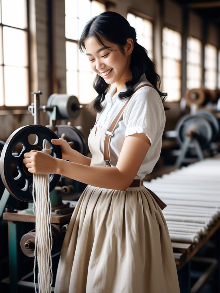 Female spinning factory workers in Taiwan in the 1950s