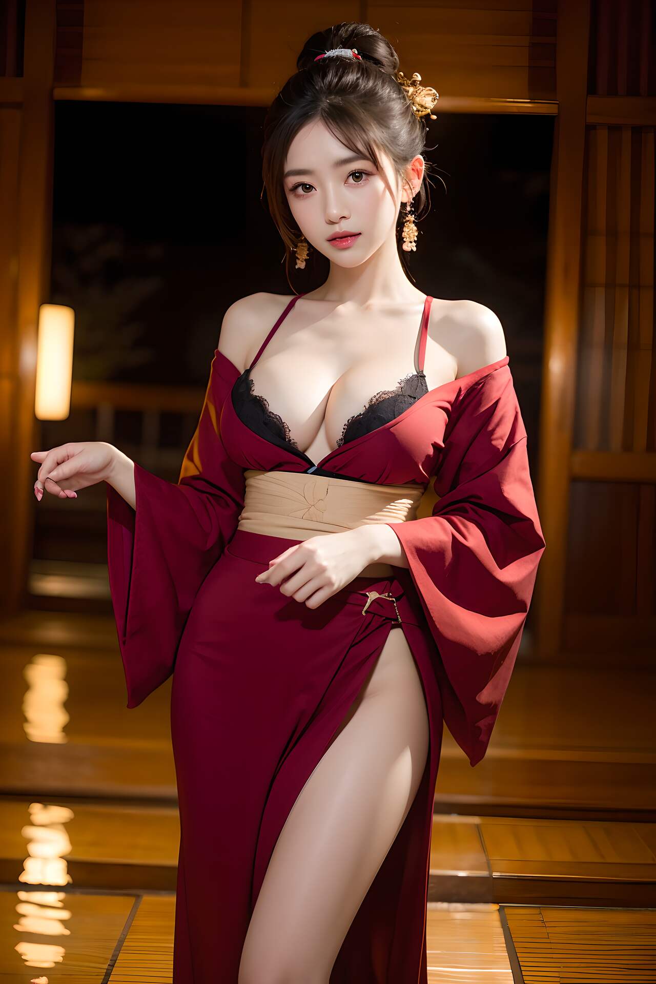和服小姐姐在溫泉露出