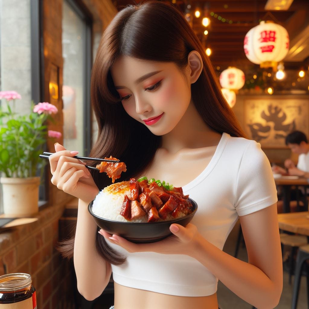 吃滷肉飯的妹子
