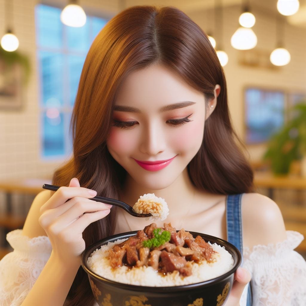 吃滷肉飯的妹子