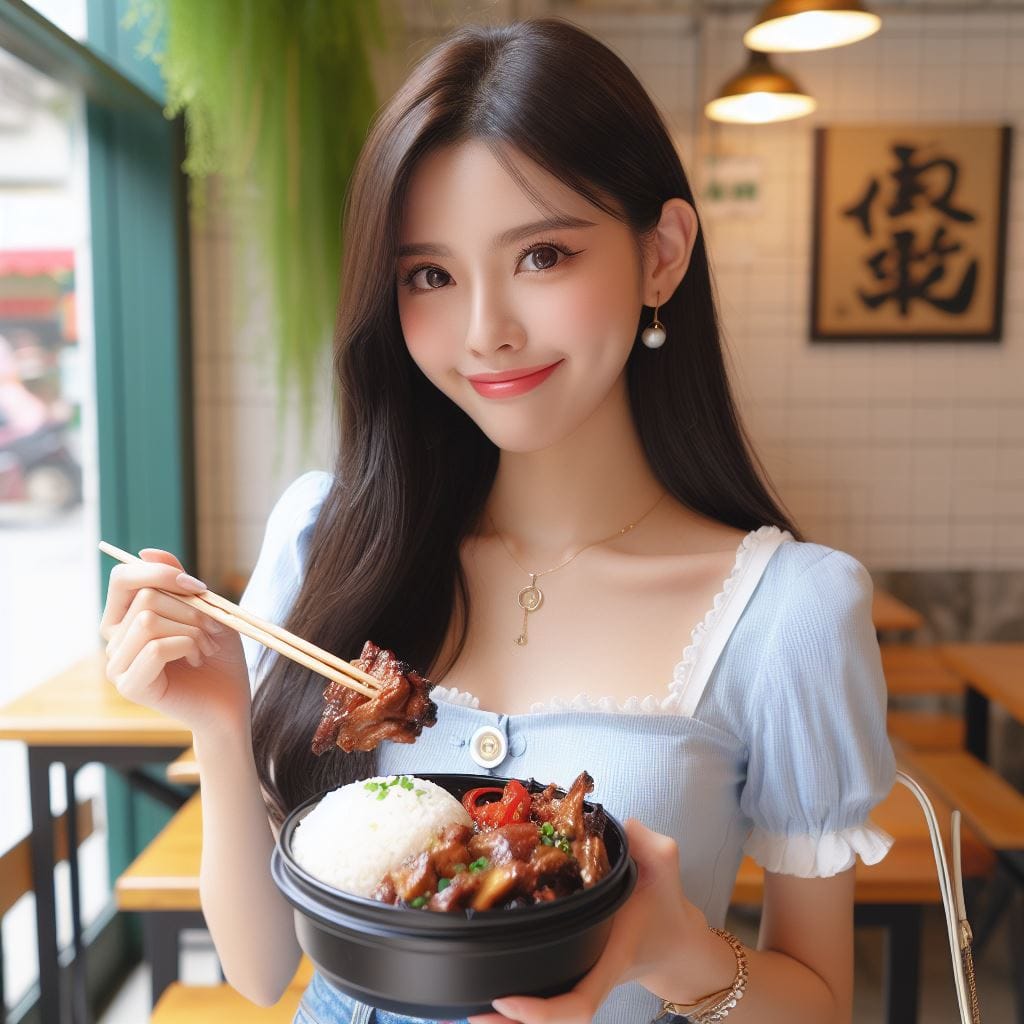 吃滷肉飯的妹子