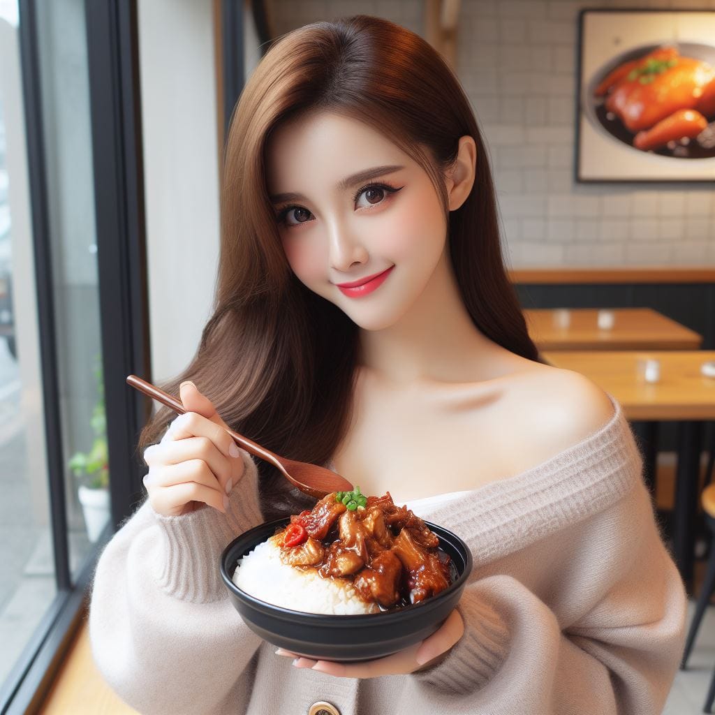 吃滷肉飯的妹子