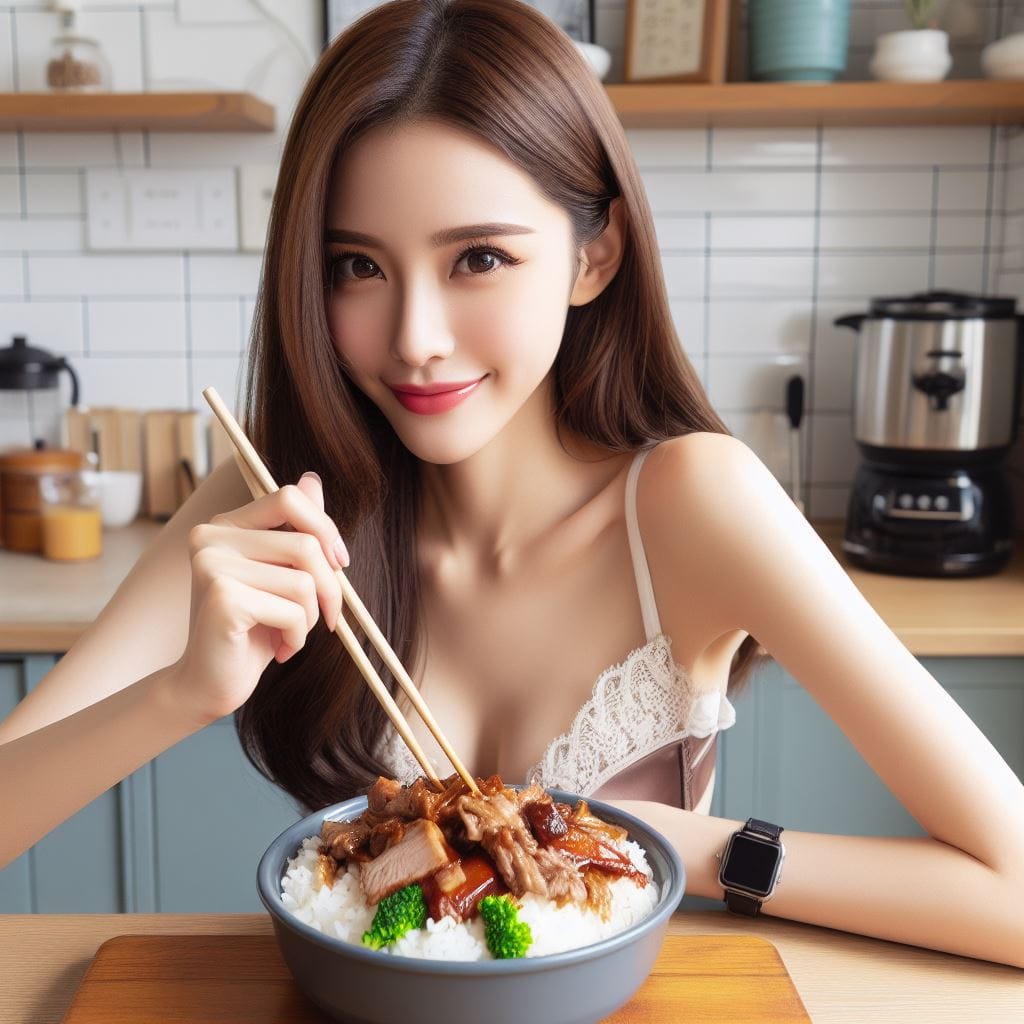 吃滷肉飯的妹子