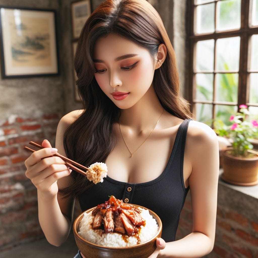 吃滷肉飯的妹子
