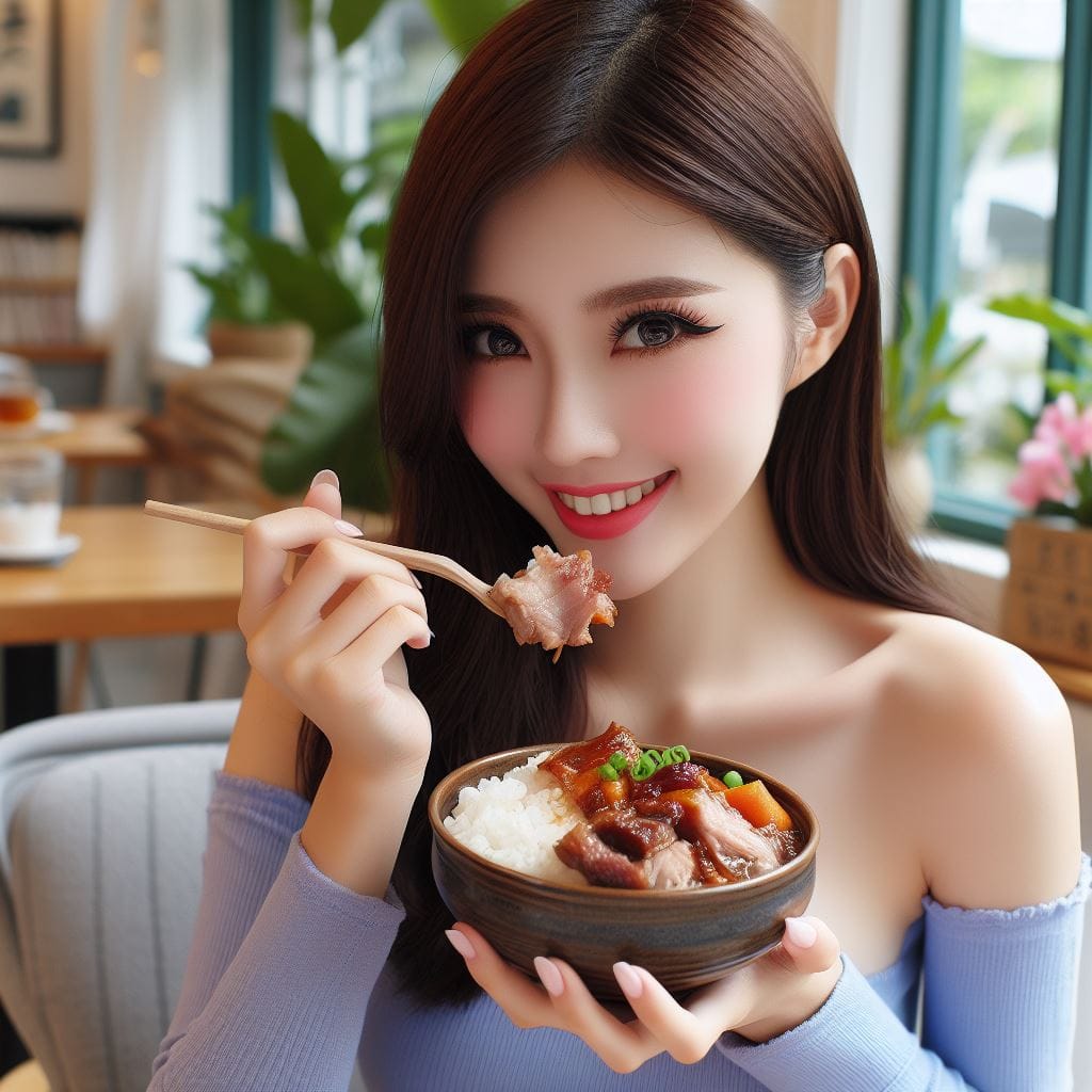 吃滷肉飯的妹子