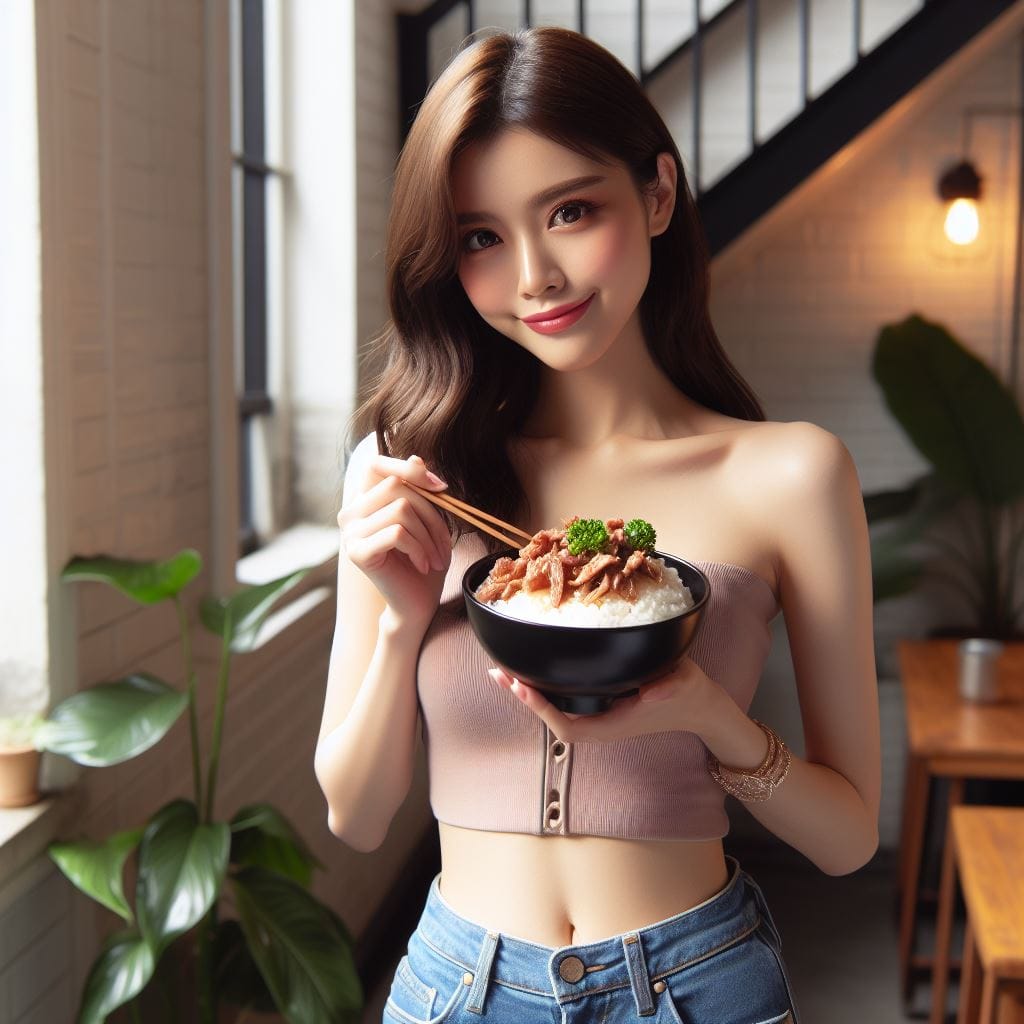 吃滷肉飯的妹子