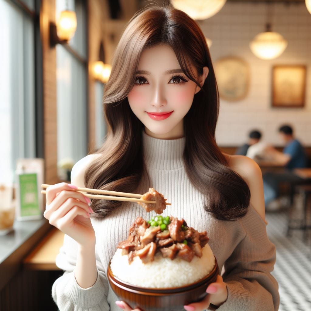 吃滷肉飯的妹子