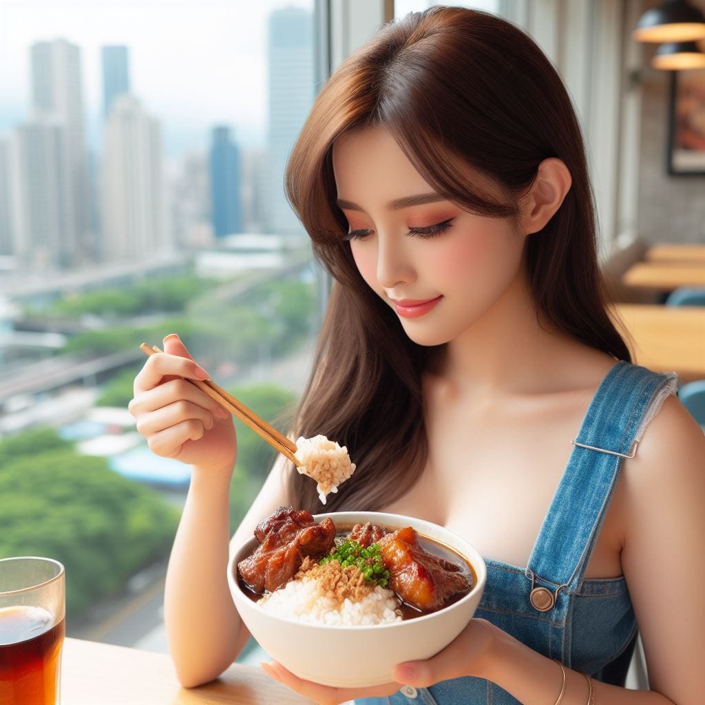 吃滷肉飯的妹子