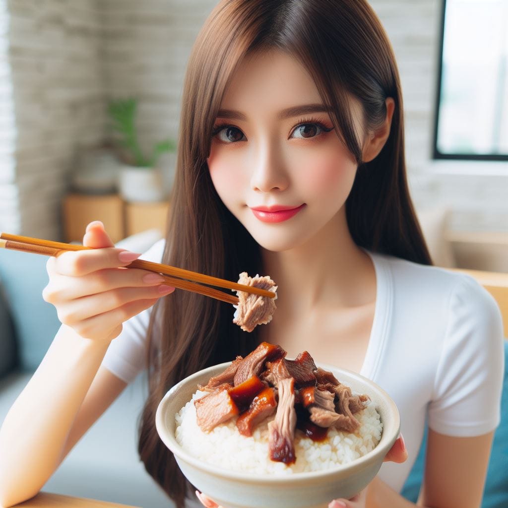 吃滷肉飯的妹子