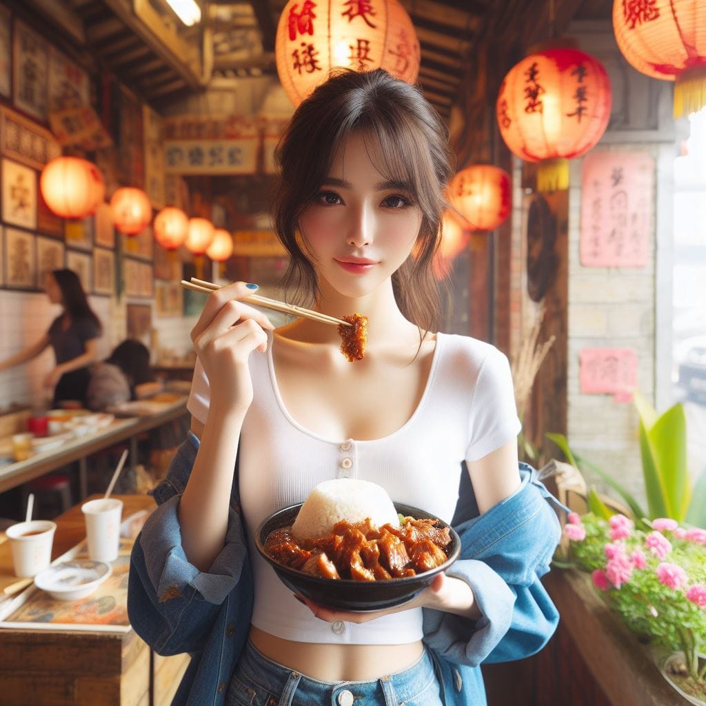 吃滷肉飯的妹子