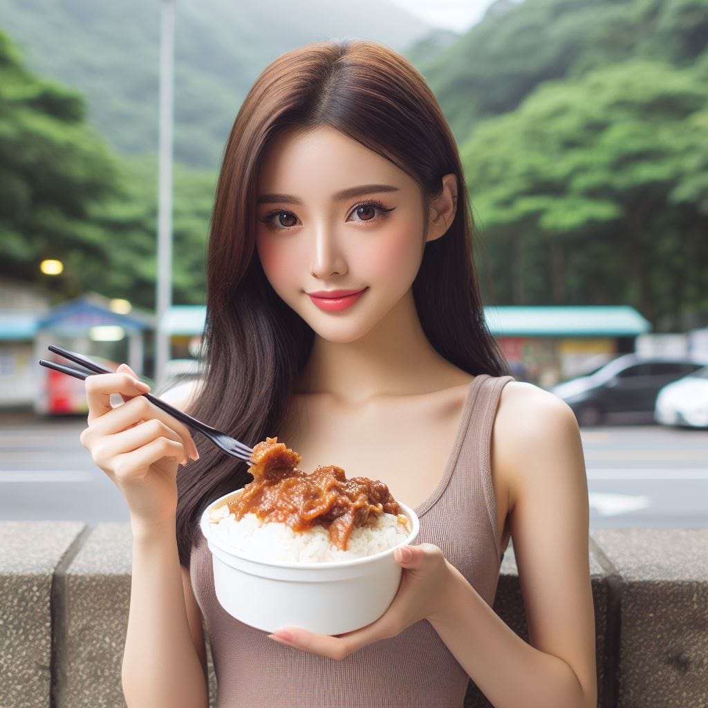 吃滷肉飯的妹子