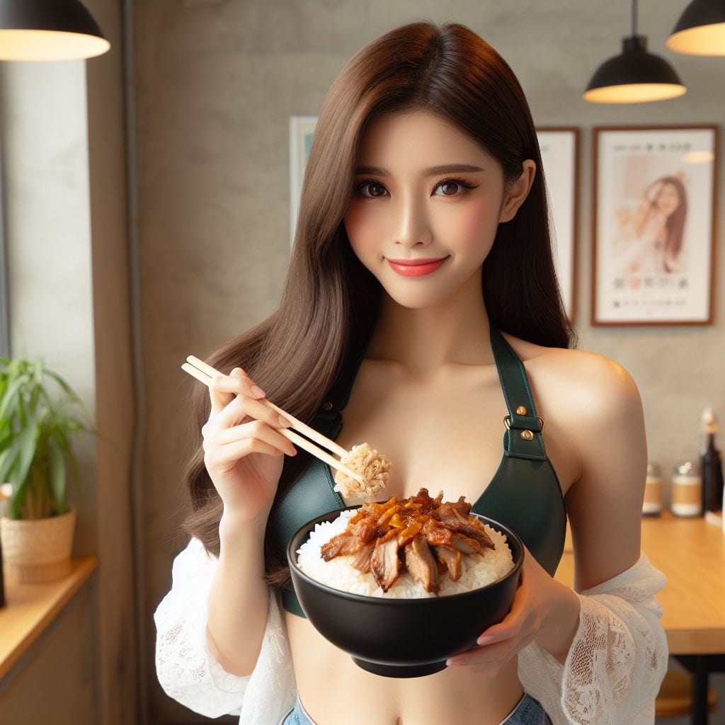 吃滷肉飯的妹子
