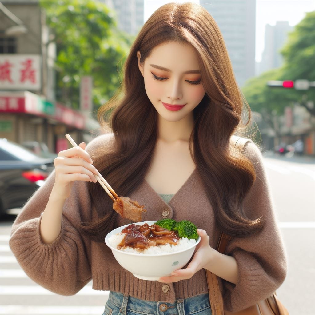 吃滷肉飯的妹子