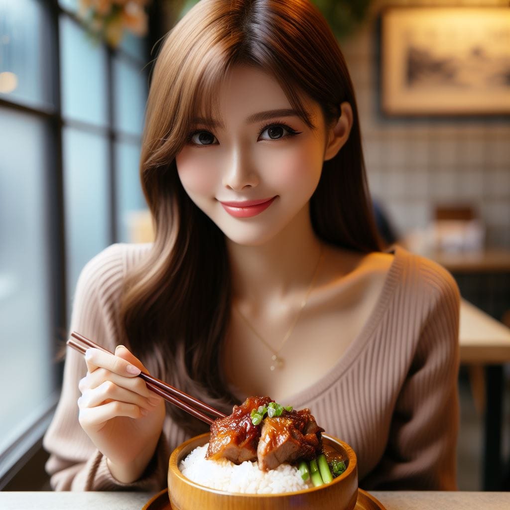 吃滷肉飯的妹子