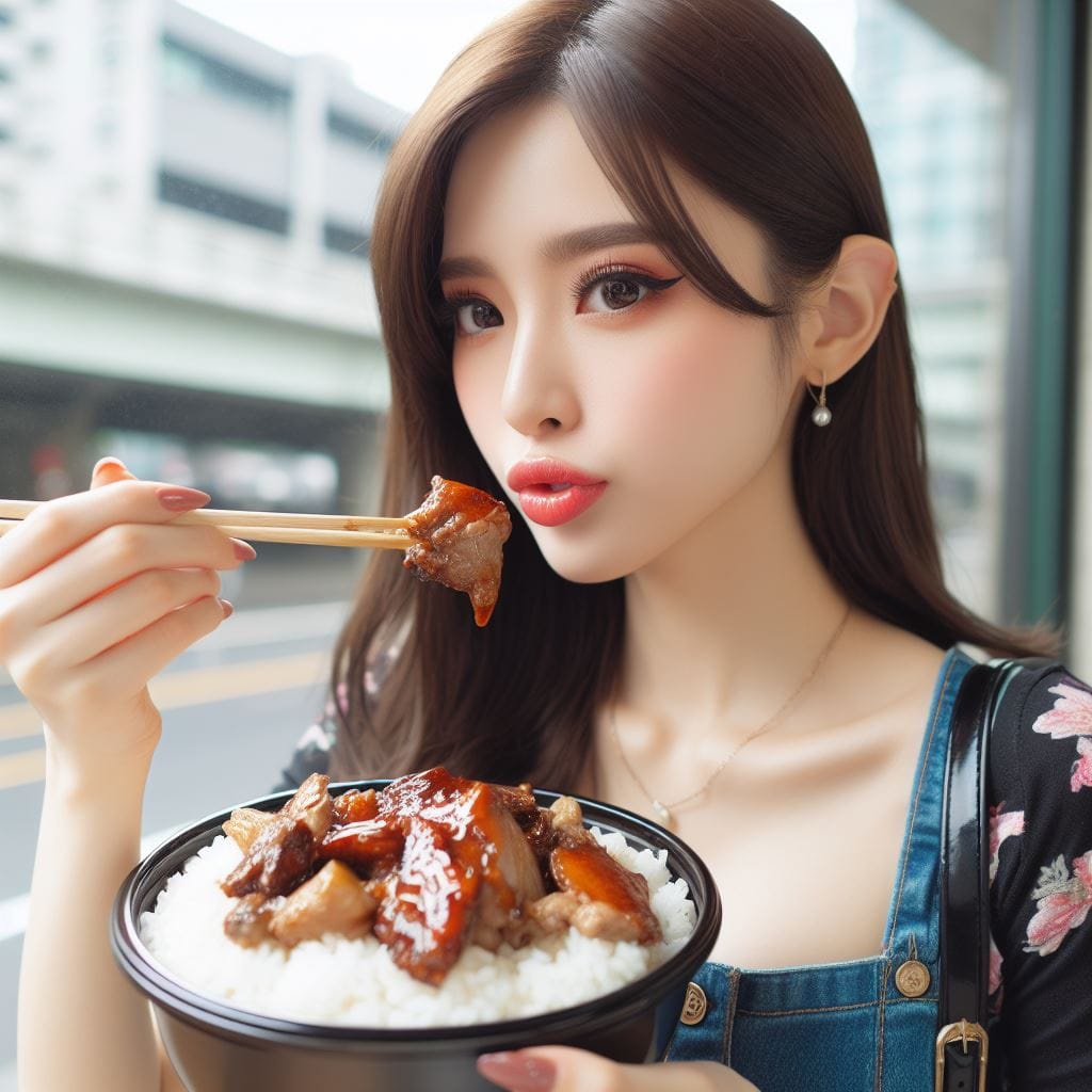 吃滷肉飯的妹子