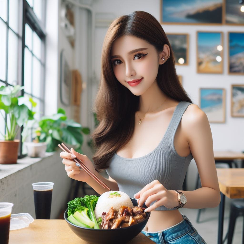 吃滷肉飯的妹子