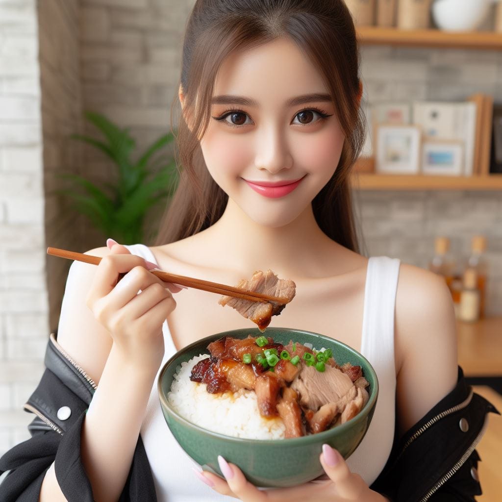 吃滷肉飯的妹子