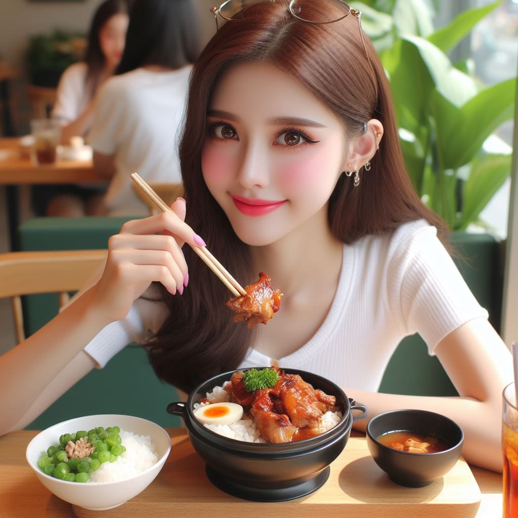 吃滷肉飯的妹子