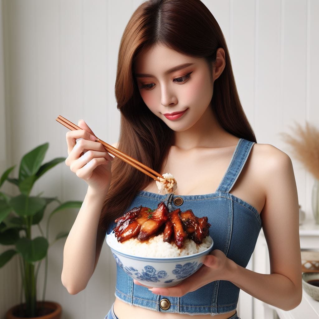 吃滷肉飯的妹子