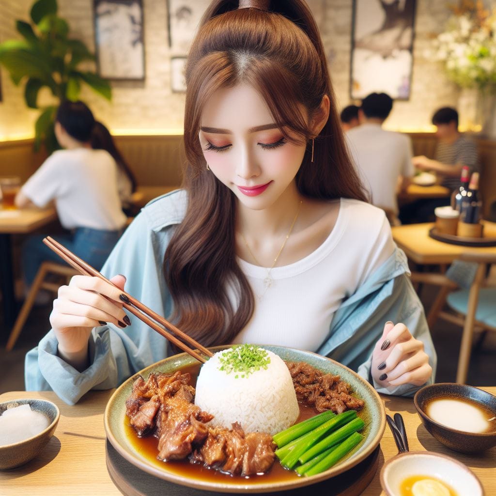 吃滷肉飯的妹子