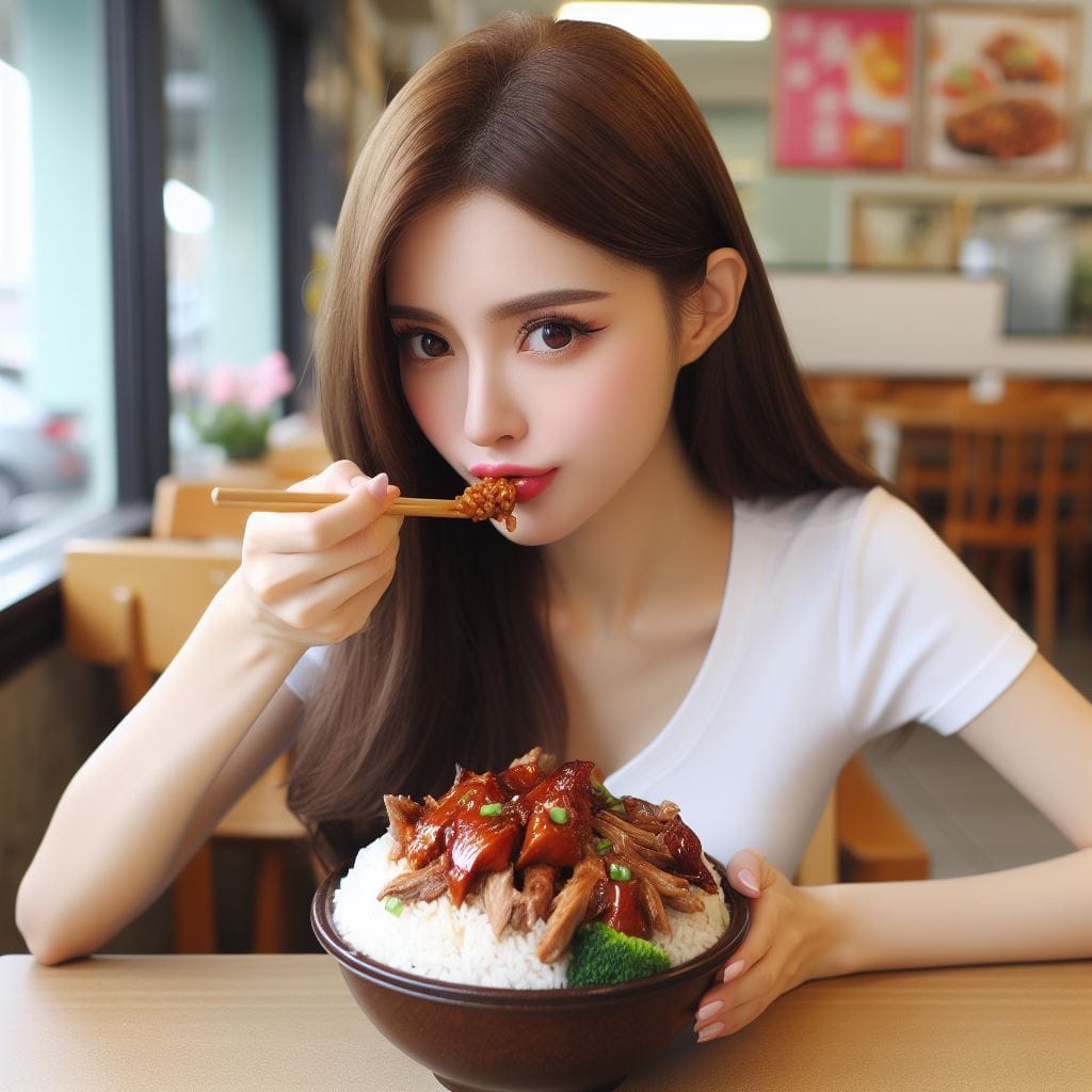 吃滷肉飯的妹子