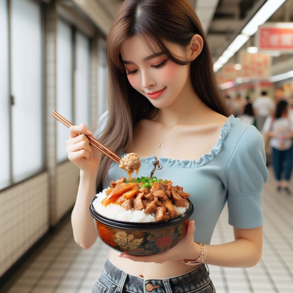 吃滷肉飯的妹子