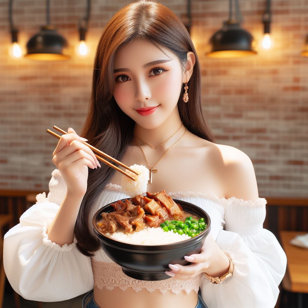 吃滷肉飯的妹子