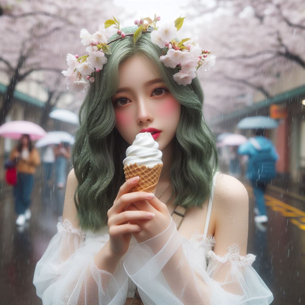 妹子下雨淋雨不爽可還是得吃冰淇淋啊-1