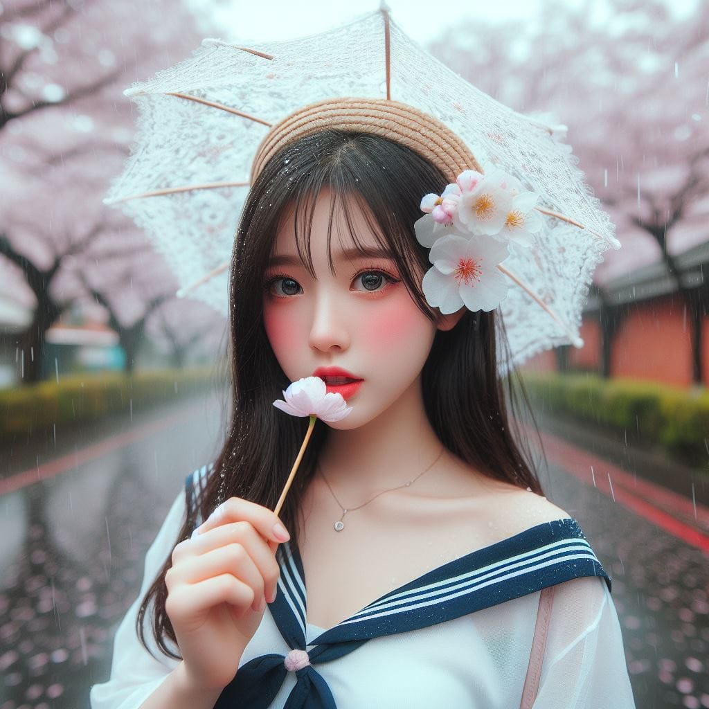 妹子下雨淋雨不爽可還是得吃冰淇淋啊-1