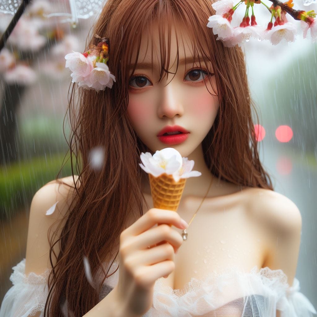 妹子下雨淋雨不爽可還是得吃冰淇淋啊-1