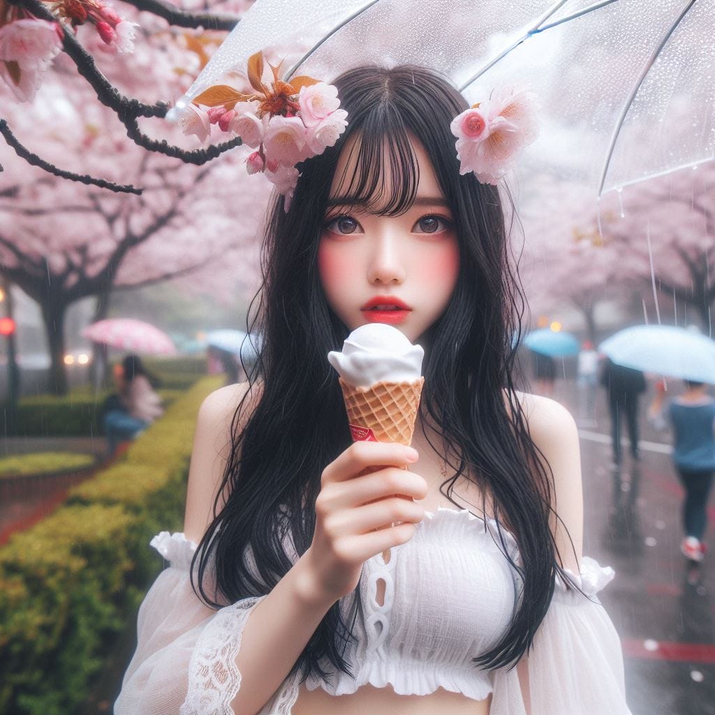 妹子下雨淋雨不爽可還是得吃冰淇淋啊-1