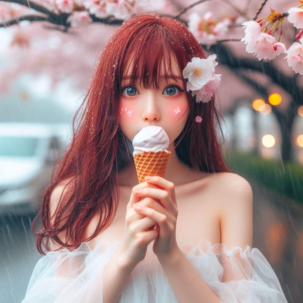 妹子下雨淋雨不爽可還是得吃冰淇淋啊-1