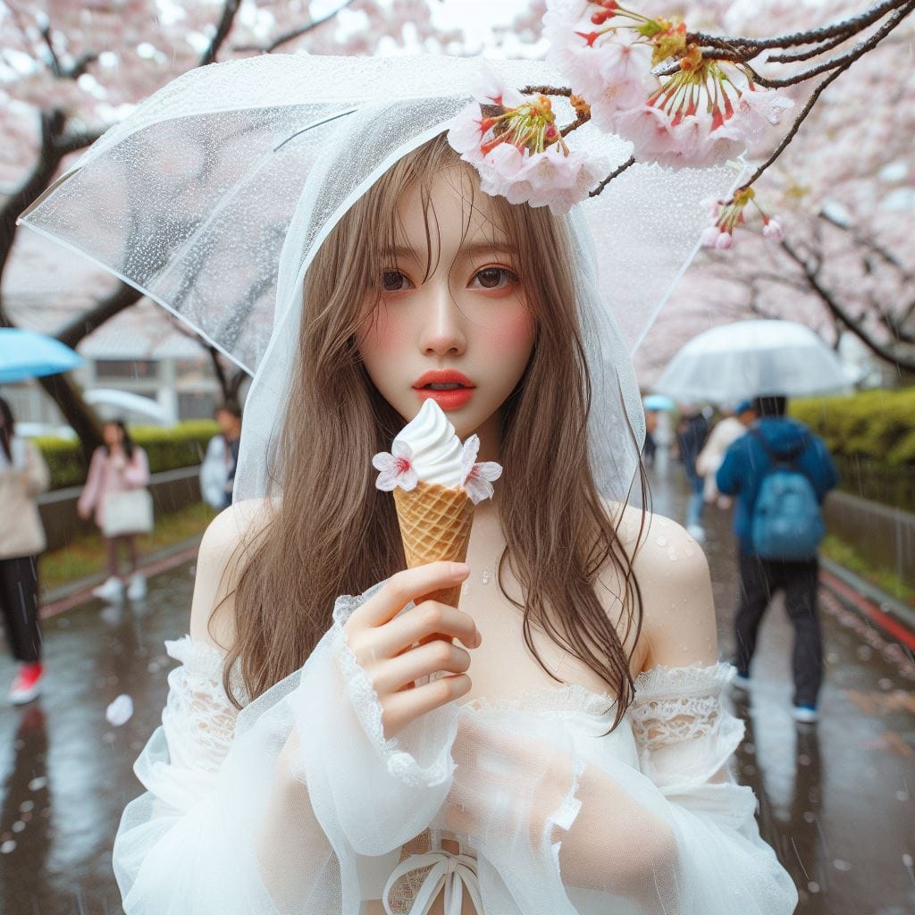 妹子下雨淋雨不爽可還是得吃冰淇淋啊-1