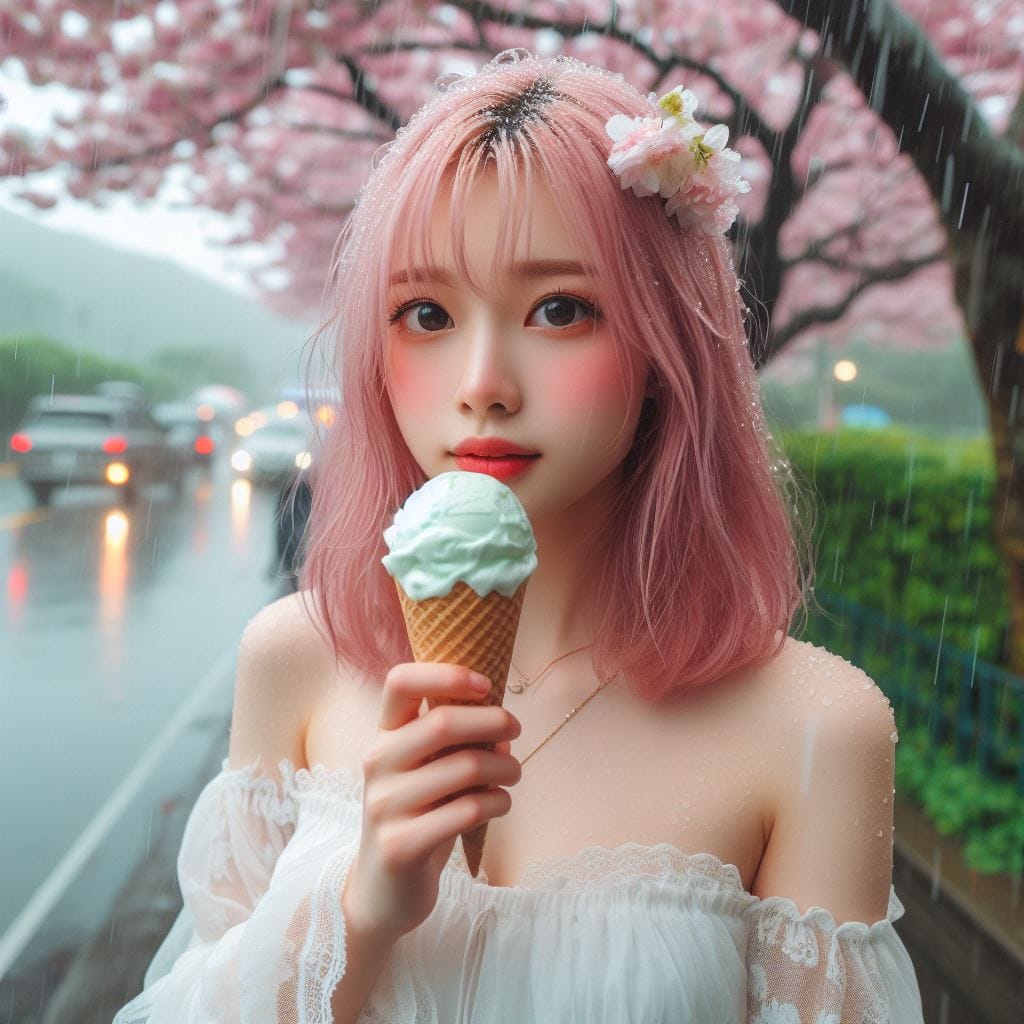 妹子下雨淋雨不爽可還是得吃冰淇淋啊-1