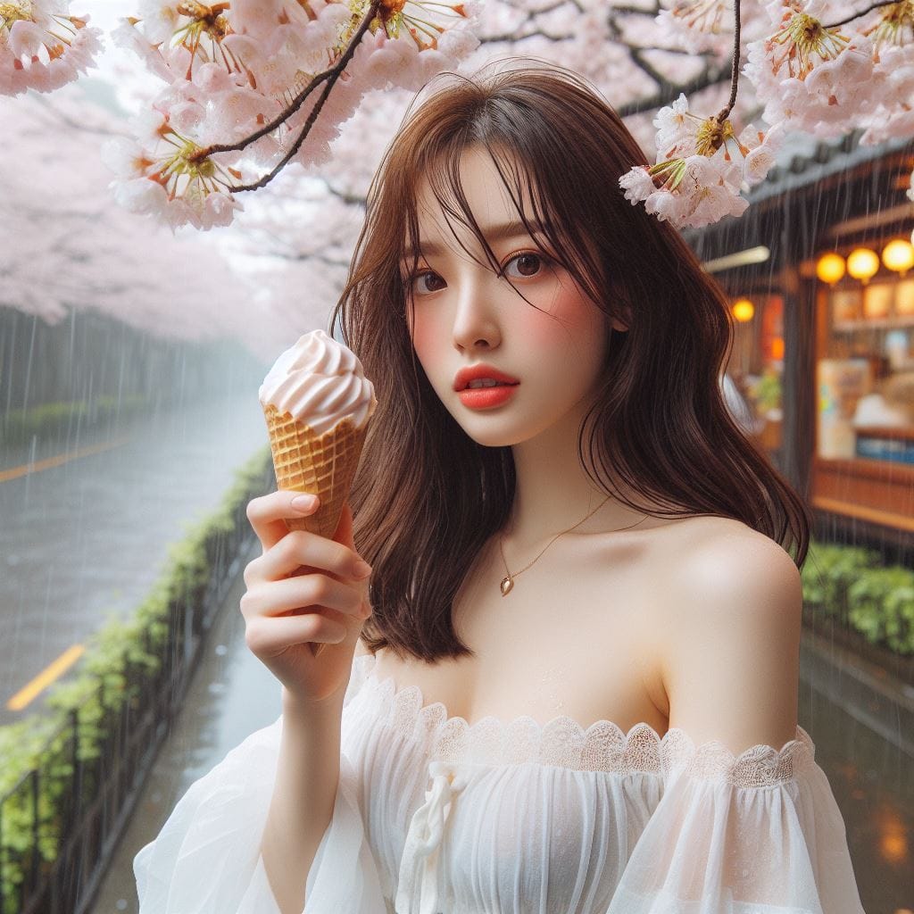 妹子下雨淋雨不爽可還是得吃冰淇淋啊-1