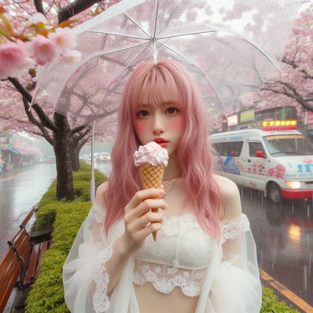 妹子下雨淋雨不爽可還是得吃冰淇淋啊-1