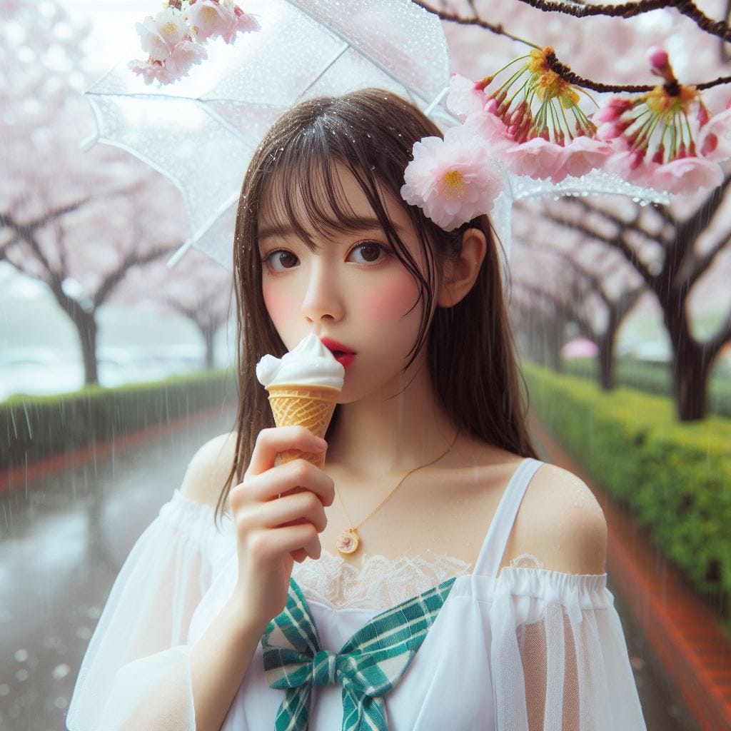 妹子下雨淋雨不爽可還是得吃冰淇淋啊-1
