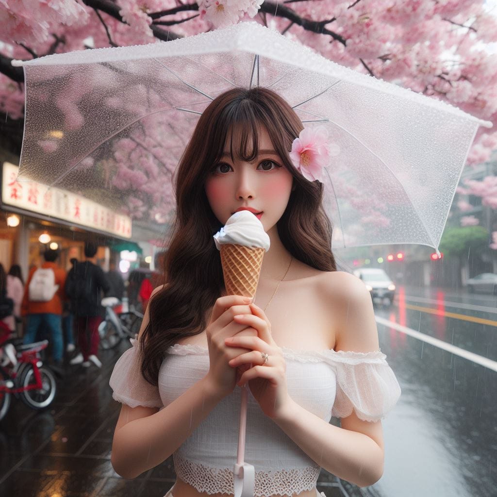 妹子下雨淋雨不爽可還是得吃冰淇淋啊-1