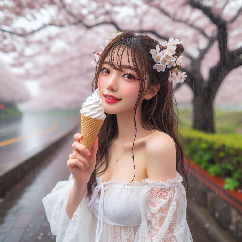 妹子下雨淋雨不爽可還是得吃冰淇淋啊-1