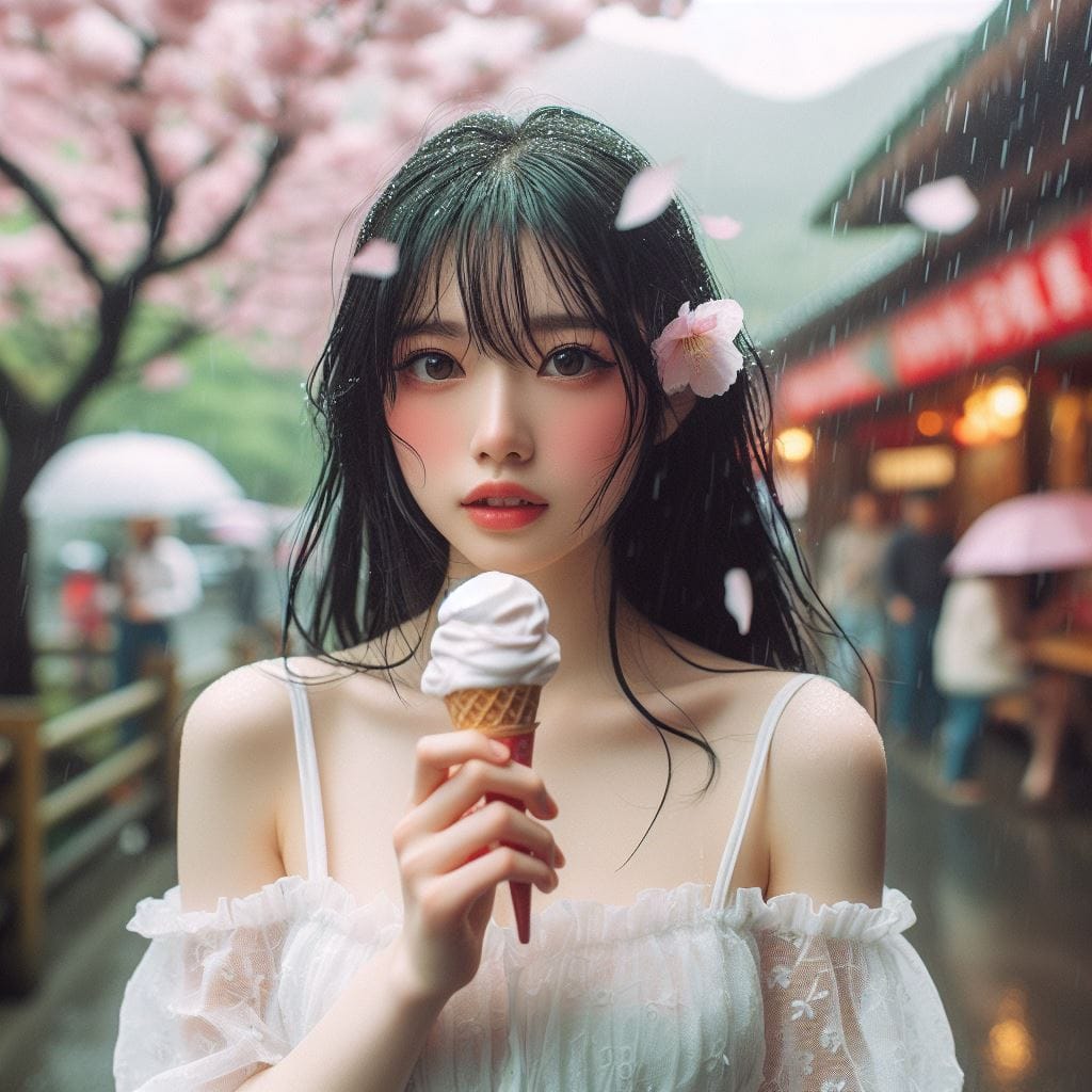 妹子下雨淋雨不爽可還是得吃冰淇淋啊-1