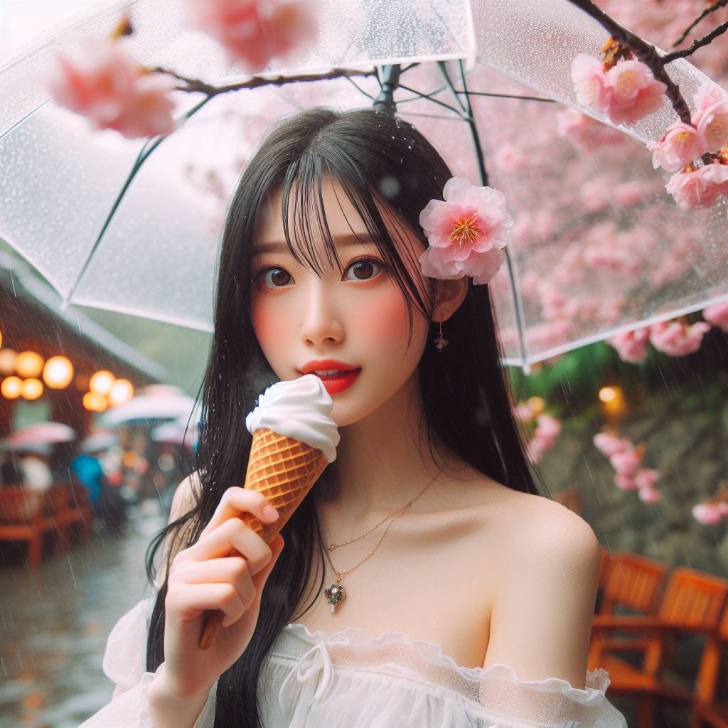 妹子下雨淋雨不爽可還是得吃冰淇淋啊-1
