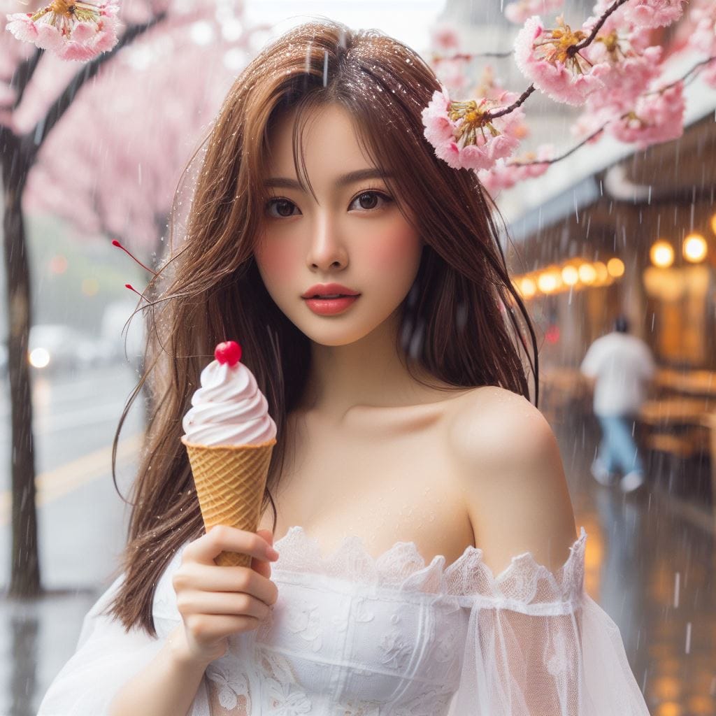 妹子下雨淋雨不爽可還是得吃冰淇淋啊-1