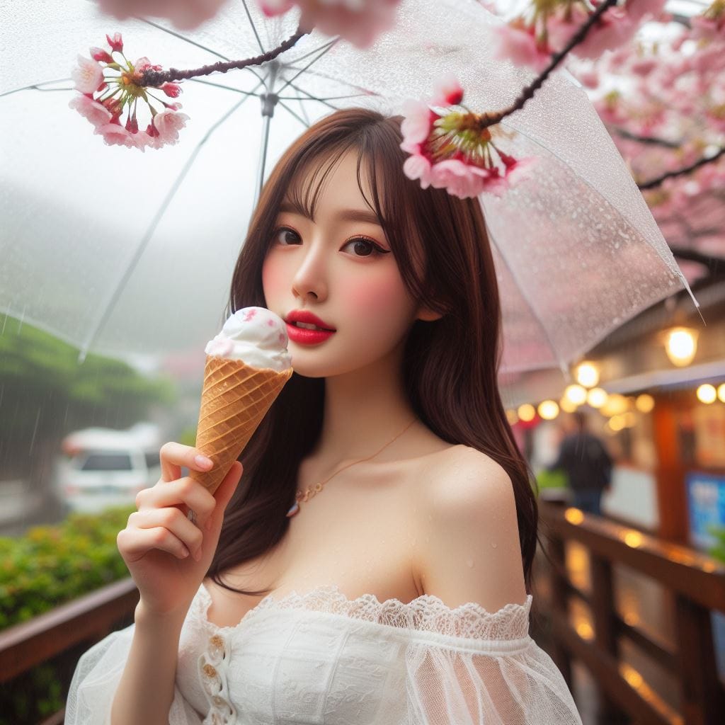 妹子下雨淋雨不爽可還是得吃冰淇淋啊-1