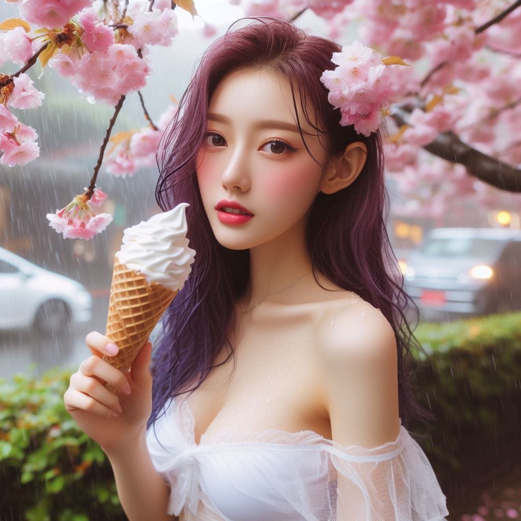 妹子下雨淋雨不爽可還是得吃冰淇淋啊-1