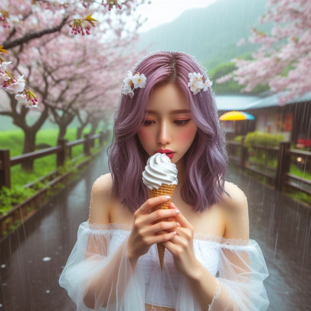 妹子下雨淋雨不爽可還是得吃冰淇淋啊-1