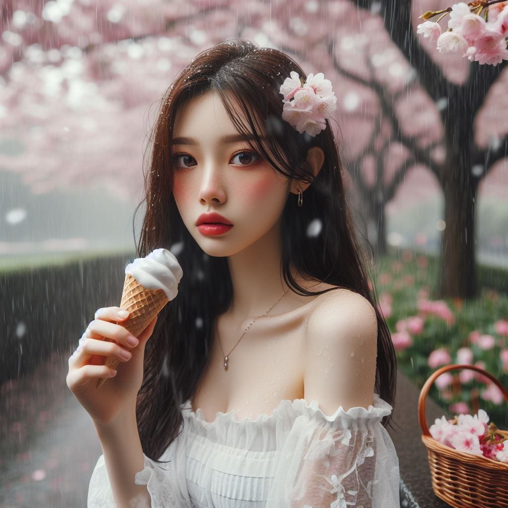 妹子下雨淋雨不爽可還是得吃冰淇淋啊-1