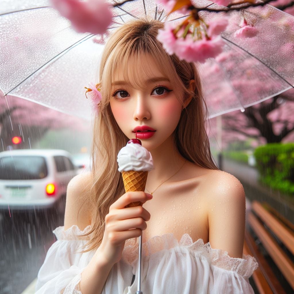 妹子下雨淋雨不爽可還是得吃冰淇淋啊-1